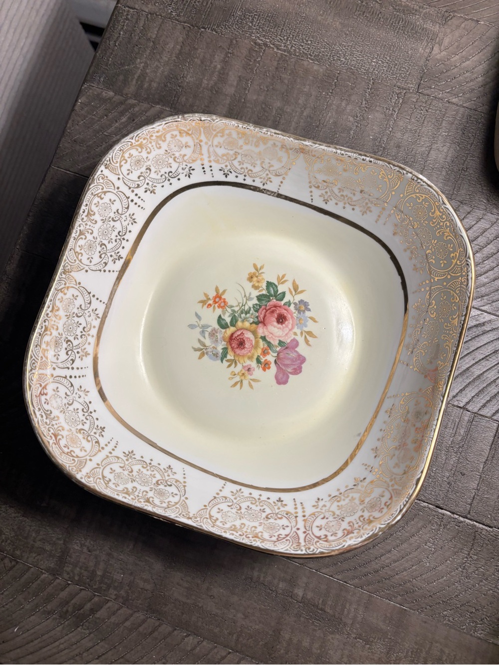Vintage Syracuse China Floral Cream Decorative Serving Bowl 22 Carat Gold